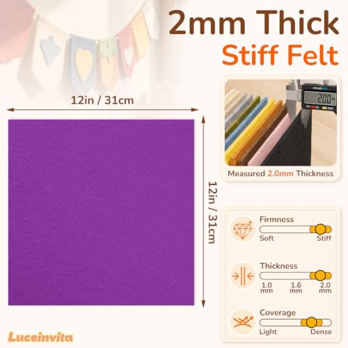 2mm Stiff Felt Sheets 12" X 12" (10 Pack, Purple) - color: Purple
