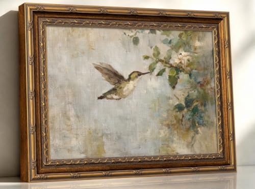 Vintage Gold Frame Hummingbird Wall Art, Rustic Canvas Painting Print for Bathroom Bedroom Decor, Aesthetic Bird Artwork for Living Room Entryway, Nature Farmhouse Home Office Wall Decor 9x11 In - color: bird, size: 11"L x 9"W