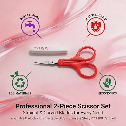 PAFASON Small Travel Sewing Crafting Scissors Set Straight Curved Tip - color: Curved 3.5in Red + Straight 4in Purple