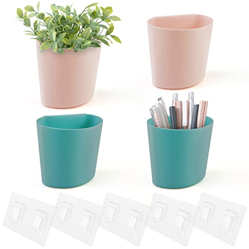4 Pack Wall Caddy Pen Holders, Pink & Green Pencil Cups Storage Organizer - color: Pink & Green