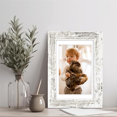 Vittanly 4x6 picture frame, Matted for 3.5x5 Photos, Distressed White - color: Distressed White, size: 4x6