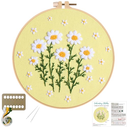 Louise Maelys Daisy Flower Embroidery Kit for Beginners, Floral Pattern - color: daisy flower