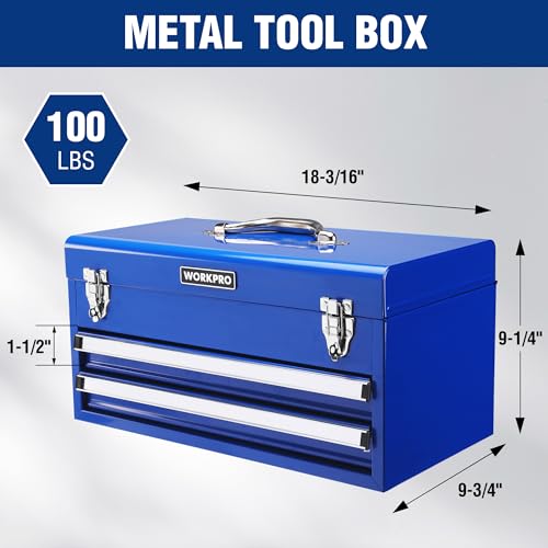WORKPRO 18-Inch Tool Box with 2 Drawers & Top Storage - color: Blue, size: 18 Inch