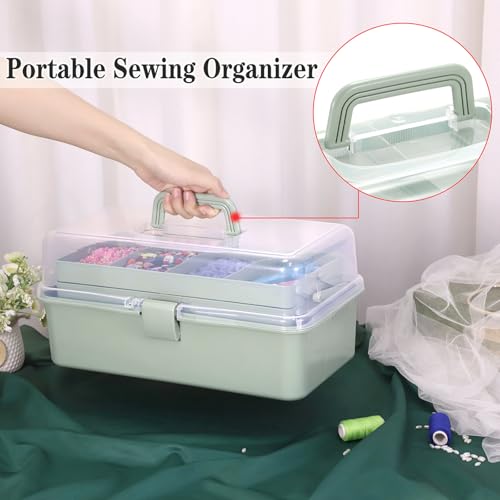 Tackle Box, 16-Inch Extra Large Art Storage Box with 3-Layer Folding Trays - color: Green