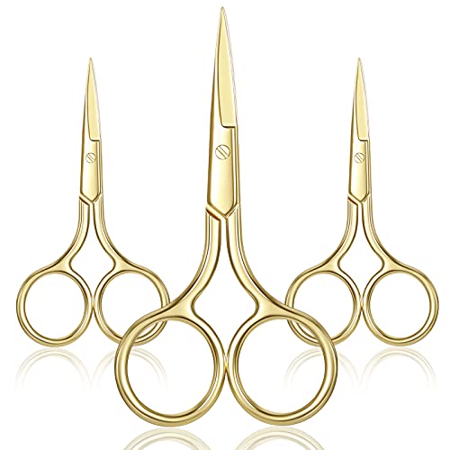 Mudder 3 Pack Small Eyebrow Nose Scissor Stainless Steel Scissor, Gold - color: Gold