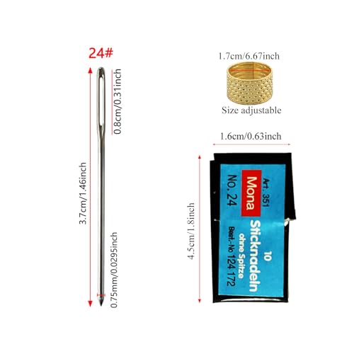 Zhenqing 10-Pack Size 24 Blunt Tip Cross Stitch Needles with Ergonomic Metal Thimble, Nickel-Plated Rustproof Embroidery Needles for Canvas, Tapestry, and Hand Sewing（67501） - color: 67501