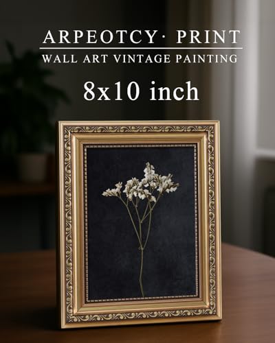 ARPEOTCY Vintage Gold Framed Wall Art, Dark Dried Wildflower Paintings, Small Canvas Prints Artwork with Frame, Classical Victorian Wall Decor for Living Room Bathroom Bedroom Shelf, 8x10 inch - color: Dark Dried Wildflower, size: 10"L x 8"W