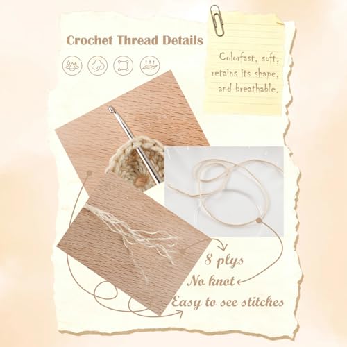 Size 3 Crochet Thread, 3 Pack Lace Yarn Ball 100% Cotton Natural - color: Natural