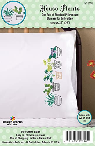 Design Works Crafts House Plants Stamped for Embroidery Pillowcases,Standard