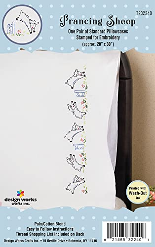Design Works Crafts Prancing Sheep Stamped for Embroidery Pillowcases - Set of 2