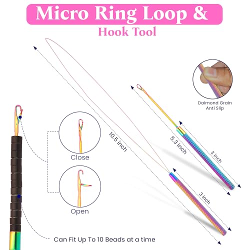 Beauty & Crafts Micro Links Hair Extensions Kit- Stainless Steel Beads Closer and Remover plier, Hair Extensions Loop Needle Pulling Hook, Bead Tool for Hair or Feather Extensions with Leather Pouch - color: Rainbow