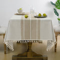 Softalker Fall Linen Square Tablecloth with Tassel, 55 x 55 Inch - color: Coffee Lines, size: 55" x 55" (Square)