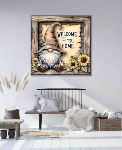 DYAIANGMU Gnome Stamped Cross Stitch Kit for Adults 13.7x13.7 inches - color: red-78