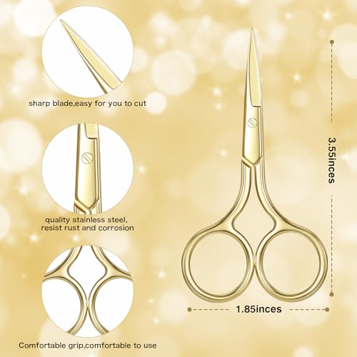 Mudder 3 Pack Small Eyebrow Nose Scissor Stainless Steel Scissor, Gold - color: Gold