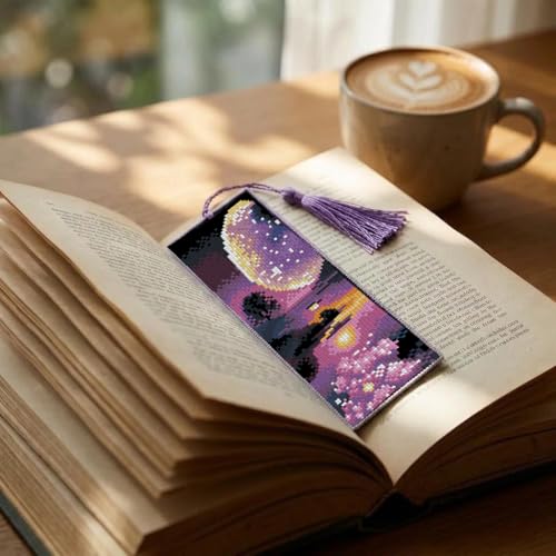 4PC Starry Night Counted Cross Stitch Bookmark Kit for Adults Beginners - color: SQJ002-01