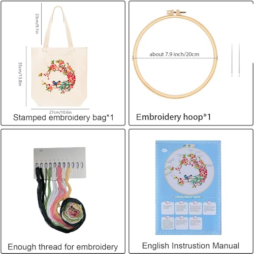 Huacan Embroidery Canvas Bag Kits for Adults Beginner Stamped Flowers Pattern DIY Cross Stitch Printed Flower Stitching Sewing Kit - color: Flower 2