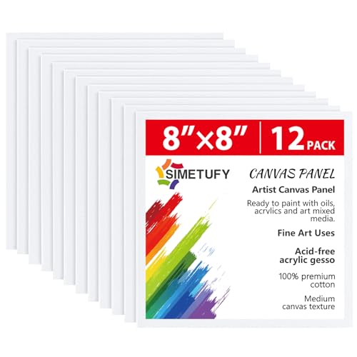 Simetufy 12 Pack 8x8 Inch Painting Canvas Panels Square Boards for Painting - size: 8"x8"