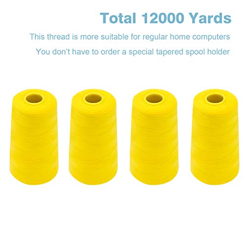 Yellow Serger Thread, All-Purpose Thread for Sewing, Polyester, 4 Cones of 3000 Yards Each Spool for Sewing Machine - color: 4 yellow