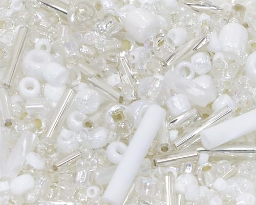 Mixed Craft Beads 1000Pcs/20g Glass Seed Beads Tube Beads Bugle Beads 1.5-4.5mm Small Loose Spacer Beads for DIY Bracelets Necklace Earring Jewelry Making (Silver White) - color: Silver White