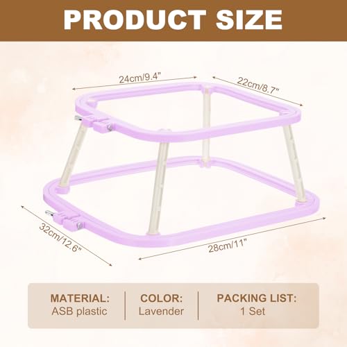 PATIKIL 9.4" x 8.7" Square Embroidery Hoop Stand, Adjustable ABS Plastic Cross Stitch Stand Hands-Free 2-Tier Embroidery Hoop Holder Punch Needle Frame for Sewing Needlework, Lavender - color: Lavender, size: 9.4" x 8.7"