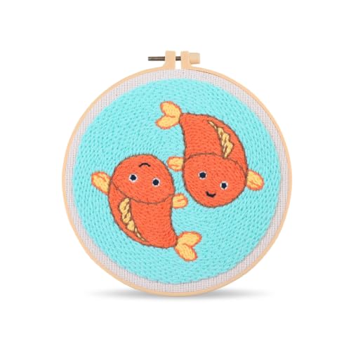 Harimau Punch Needle Kit Twelve Zodiac Signs Pattern,1Pc Embroidery Hoop, Essential Punch Needle Supplies,Ideal Punch Art for Beginners,DIY Adults Embroidery, Video Teaching - color: 65274