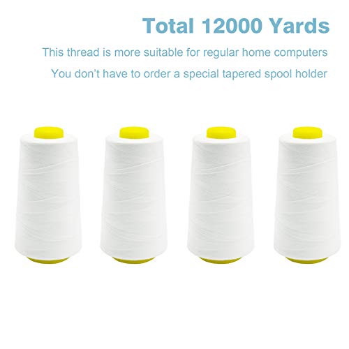 White Serger Thread, All-Purpose Thread for Sewing, Polyester, 4 Cones of 3000 Yards Each Spool for Sewing Machine - color: 4 white