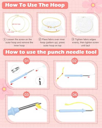 FIVEIZERO Yarn Punch Needle Craft Kit for Beginners,Pink Whale Pattern - color: Pinkwhale