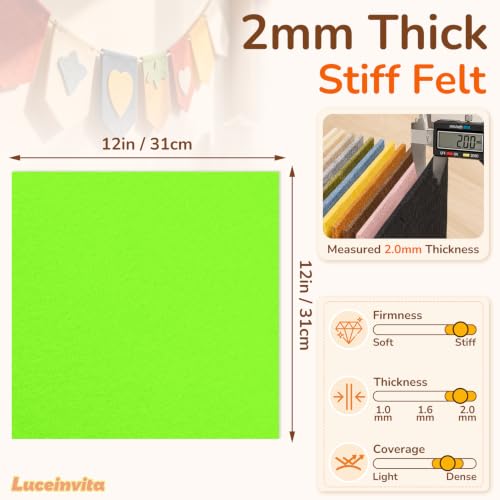 2mm Stiff Felt Sheets 12" X 12" (10 Pack, Lime Green) - color: Lime Green