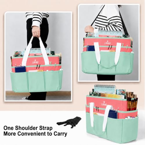 JJRING Craft Organizer Tote Bag Large Art Storage Caddy Green and Orange - color: Green&Orange, size: Large