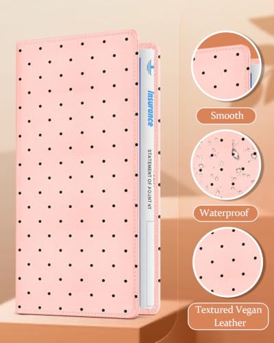 Slohif Car Registration and Insurance Holder with 2 Car Coasters, Elegant - color: Pink Polka Dot
