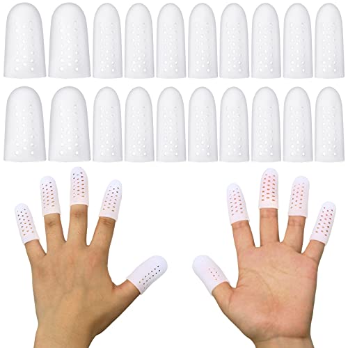 Nuanchu 20 Pcs Gel Finger Cots Finger Protectors Silicone Caps Breathable Gel Cots Holes Silicone Toe Sleeves for Eczema Wounds Cracking Blisters Broken Arthritis(White) - color: White