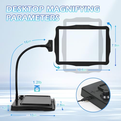 Magnifying Glass with Light and Stand 50 Ultra-Bright LEDs Large Magnifying Lamp 360° Flexible Gooseneck Magnifying Glass with Stand Hands Free Magnifier Glasses for Sewing Reading Crafts Seniors