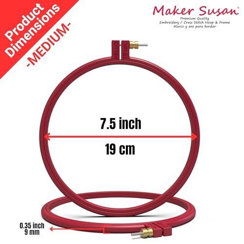 Maker Susan Plastic Embroidery Hoop, Hello Series Cross Stitch Hoops for Beginners, Punch Needle Hoop, Embroidery Frames for Sewing, Needlework, Embroidery Projects (Red, 2 Pcs Set) - style: Red