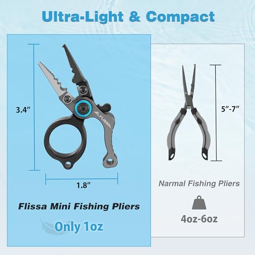 FLISSA Mini Fishing Pliers with Fly Fishing Zinger Retractor