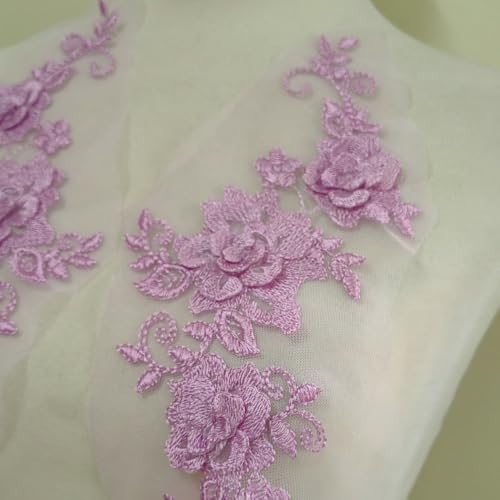 2 Pair 29 * 13cm Red/Pink/Purple/Sky Blue Wedding Dress Lace Shirt Accessories Embroidery Lace Garment Design DIY Accessories (Pink) - color: Pink