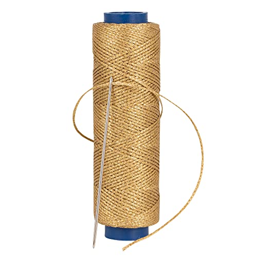 Waxed Thread, Strong Thread for Leather, Upholstery, Shoe, Bag, incl. Needle (Colour: Gold) - color: Gold