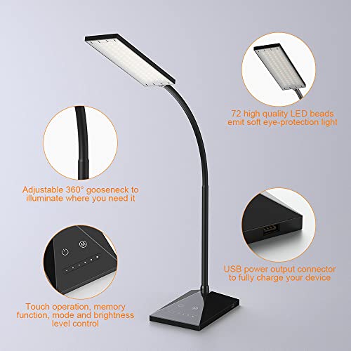Vansuny Eye-Caring LED Desk Lamp, Reading Light with USB Charging Port - color: Black USB Charger