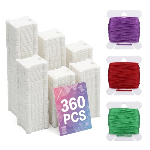360 Pcs Embroidery Floss Bobbins, 1.5" x 1.4", Durable Plastic (White) - size: 1.5" × 1.4"