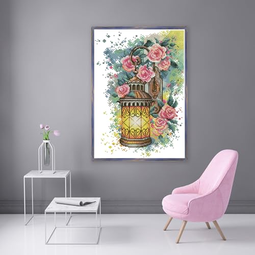 ITSTITCH Stamped Cross Stitch Kits - Full Range of Embroidery Patterns for Beginners or Adults,14 CT 2 Strands DIY Counted Needlepoint Arts Craft-Rose Wall Sconce 10.6×14 inch - color: Rose Wall Sconce