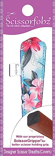 Designer Scissors Sheaths Shears Protective Covers-For Small Embroidery Scissors - Turquoise Tropical Flowers Design-#SS-207 - color: Turquoise Tropical Flowers, size: Single Small Size