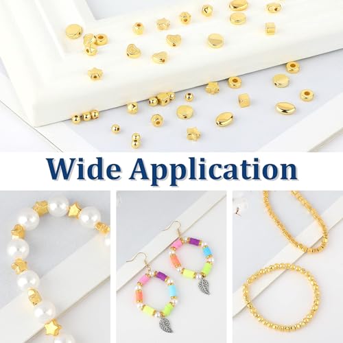 DECYOOL 1500Pcs 10 Styles Gold Spacer Beads for Jewelry Making