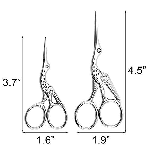 2PCS Vintage Stork Shape Sewing Scissors Stainless Steel Scissors - color: Silver