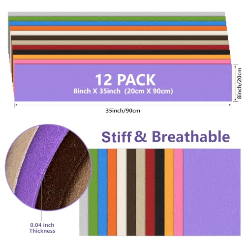 12 Rolls 8"x35" Large Stiff Felt Sheets, 1mm Felt Fabric Sheet for Crafts - color: Classic Series