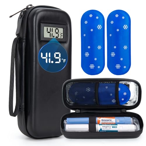 Cooler Travel Case Compatible with Ozempic or Wegovy Pens, Real-Time Temperature Display Portable Medicine Travel Bag, TSA Approved Reusable Ice Pack, Insulin Organizer for Daily Use (Black) - color: H2 Black