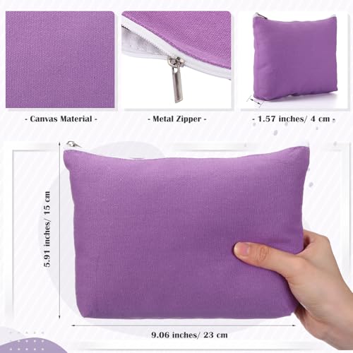 Reginary 10 Pcs Canvas Makeup Bags Bulk Blank Cosmetic Bags,Purple - color: Purple