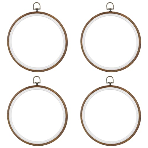 Framendino, 4 Pack Round Embroidery Hoops 8 Inch Imitated Wood Display Frame Circle Cross Stitch Hoop Rings for Art Craft Sewing Hanging Ornaments - color: 8", size: 4 Pack