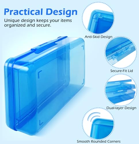 Double Layer Plastic Clear Hard Colored Pencil Box Case Pen Crayon Box - color: Blue