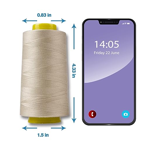 Beige Serger Thread, All-Purpose Thread for Sewing, Polyester, 4 Cones of 3000 Yards Each Spool for Sewing Machine - color: 4 beige