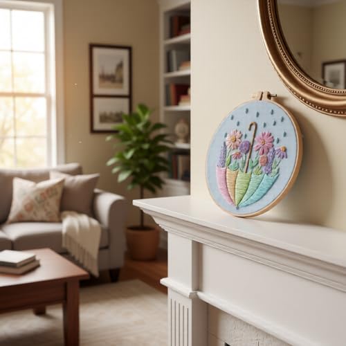 JJFox Embroidery Kit for Beginners and Adults, DIY Hand Embroidery Starter Kit with Cute Pattern, Cross Stitch Needlepoint Set with Hoop, Threads and Instructions (Flower-3) - color: Flower-3