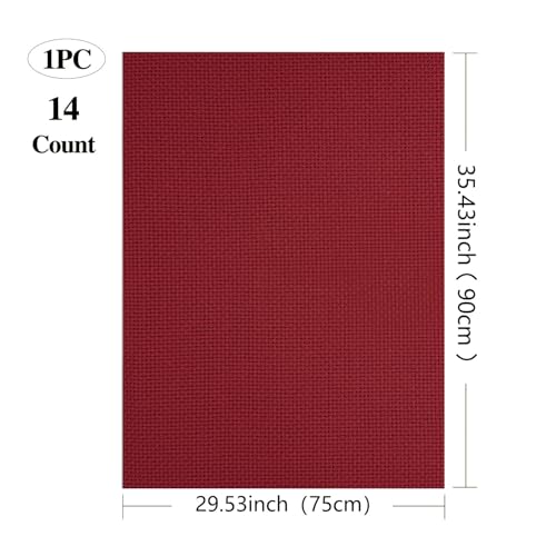 Zhenqing 14CT Aida Cloth - 30x35 Inch Cross Stitch Fabric for Embroidery, Pre-Cut Needlework Material, Acid-Free, Durable Weave(Wine red) - color: Wine Red